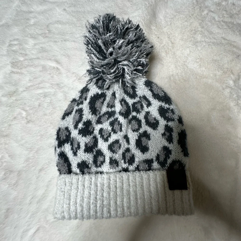 C.C Kids Gray Leopard Pom Beanie